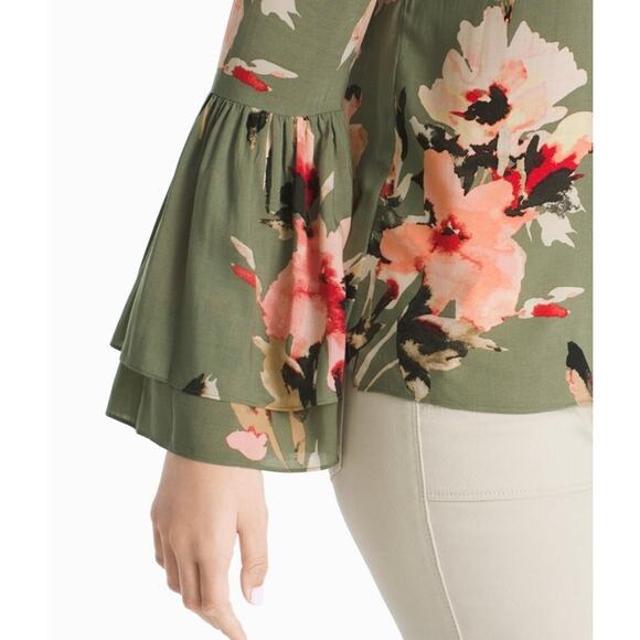 White House Black Market Floral Off-Shoulder Blouse - Green and Pink - Picture 5 of 11